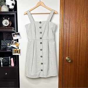 Pink Martini Brown Gingham Dress Square Neckline Women Medium Adjustable Strap